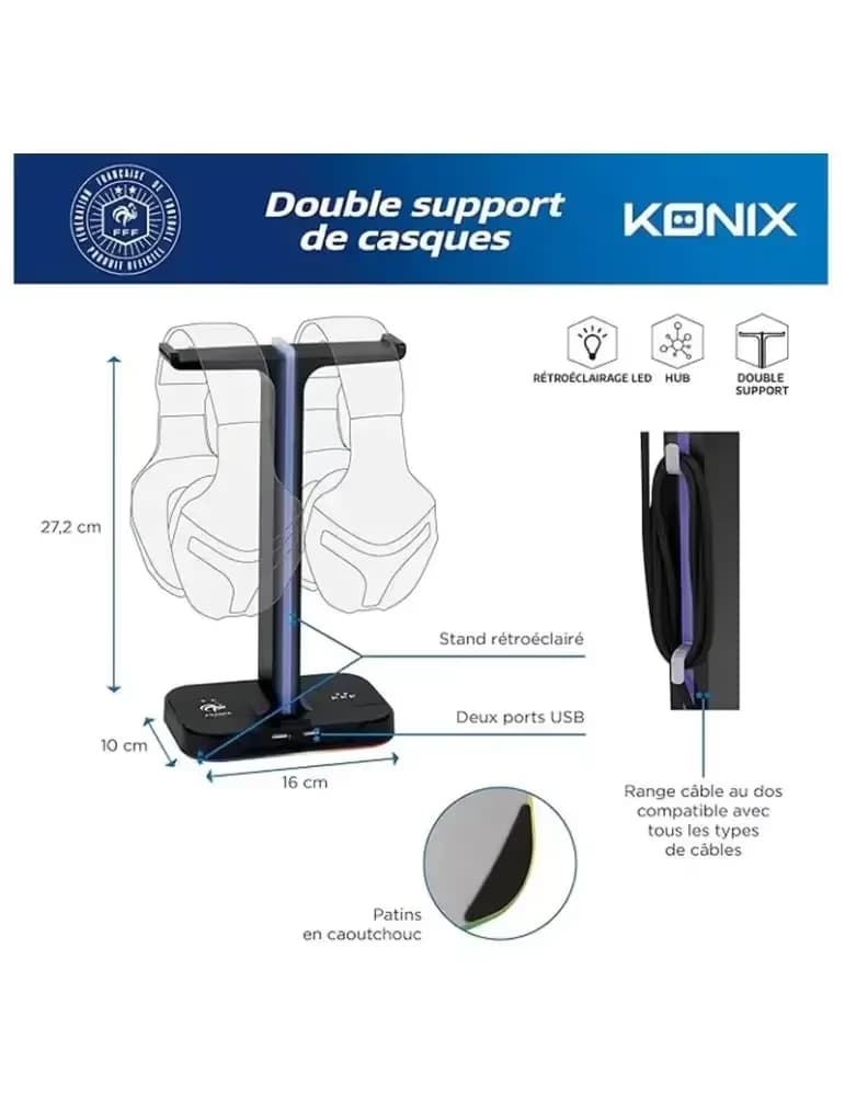 Support Casque Rétroéclairé Konix Edition FFF Noir